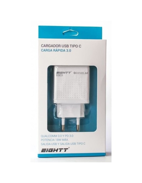 CARGADOR 5V ENCHUFE HOME 3A    1 X USB 3.0, 1 X TYPE-C BLANCO PN: EQC3 EAN: 8425402168660   